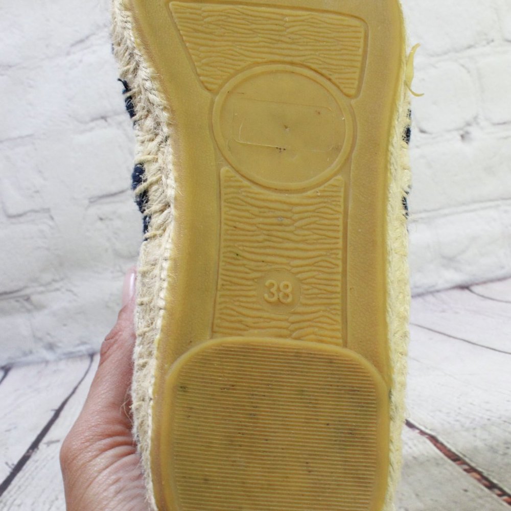 *Alexis Leroy Blue White Stripe Canvas Slip On Flat Espadrilles Size 38 - Picture 8 of 9